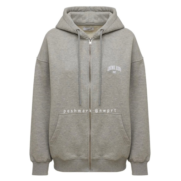 Anine Bing Zane Hoodie Zip Up Sweatshirt Jacket Heather Grey White XXS XS - Picture 4 of 14